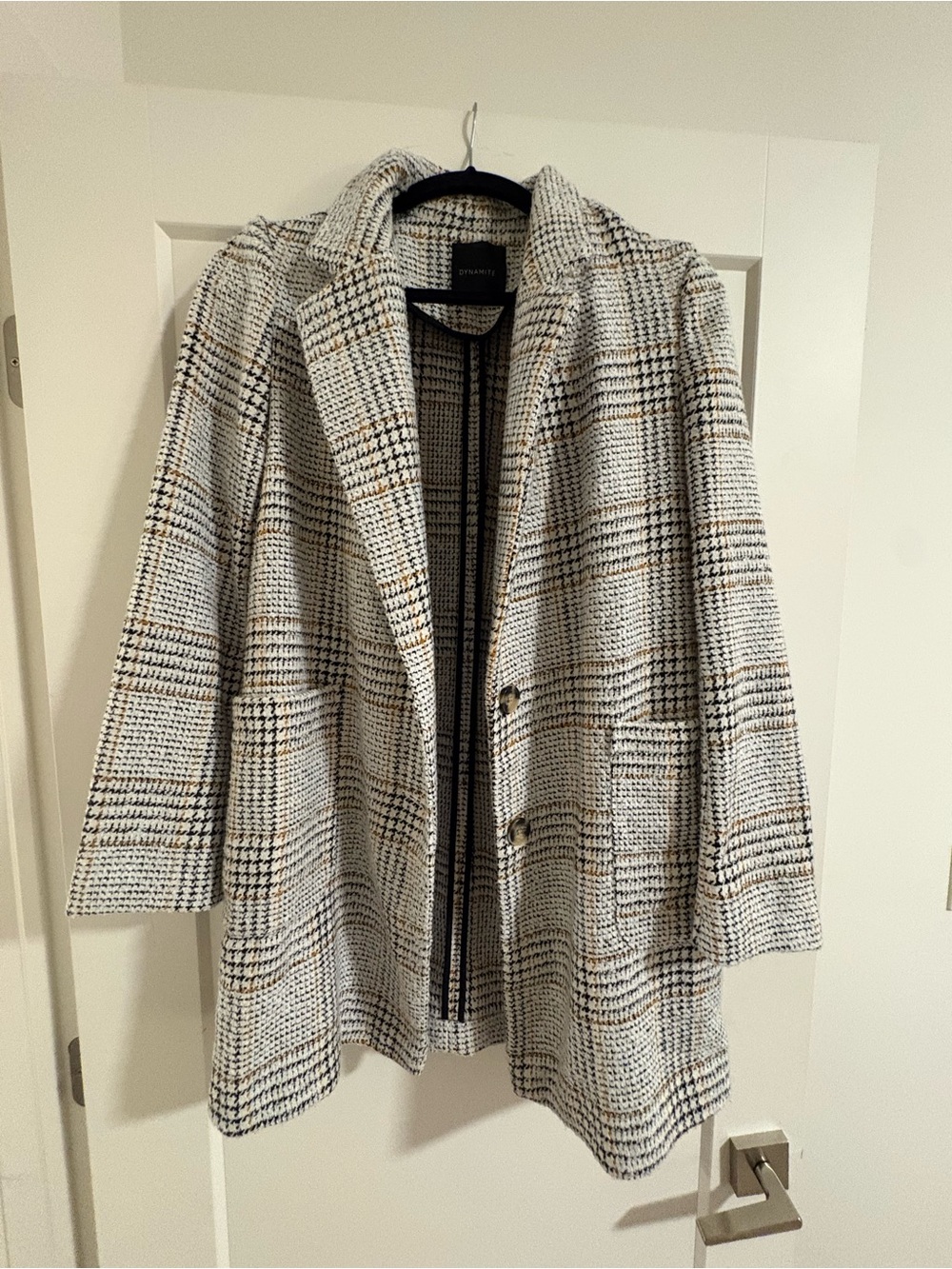 Cream, Black and Yellow Checked Wool Coat